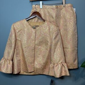 NightWay Collection Vintage Rose Gold Metallic Brocade Set NWT. 12 skirt 14 Top